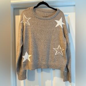 SHEIN Tan Sweater with White Star Accents